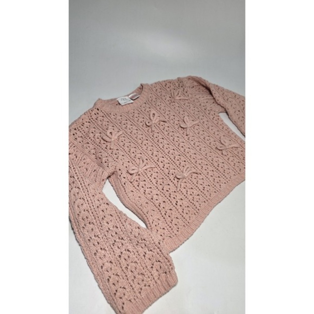 ZARA Girls Sweater Dusty Pink  4/5‎ Years Cable Knit with Bows